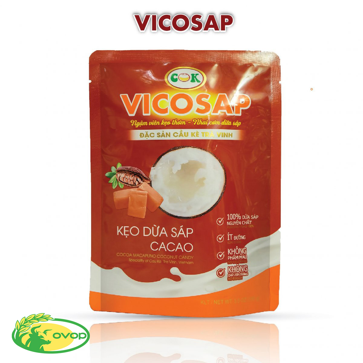 Kẹo Dừa Sáp Vị Cacao VICOSAP Túi 100G
